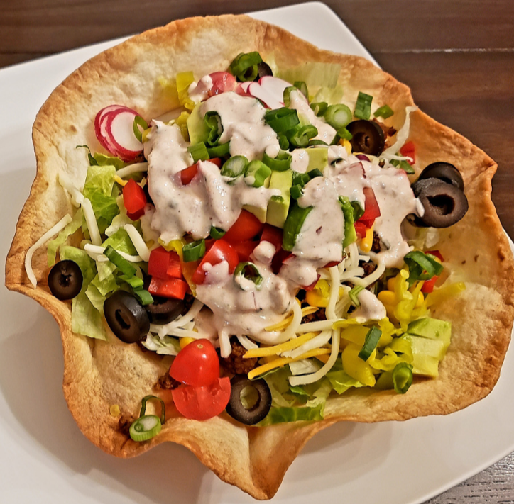 Taco Salad with Crispy Baked Tortilla Bowls