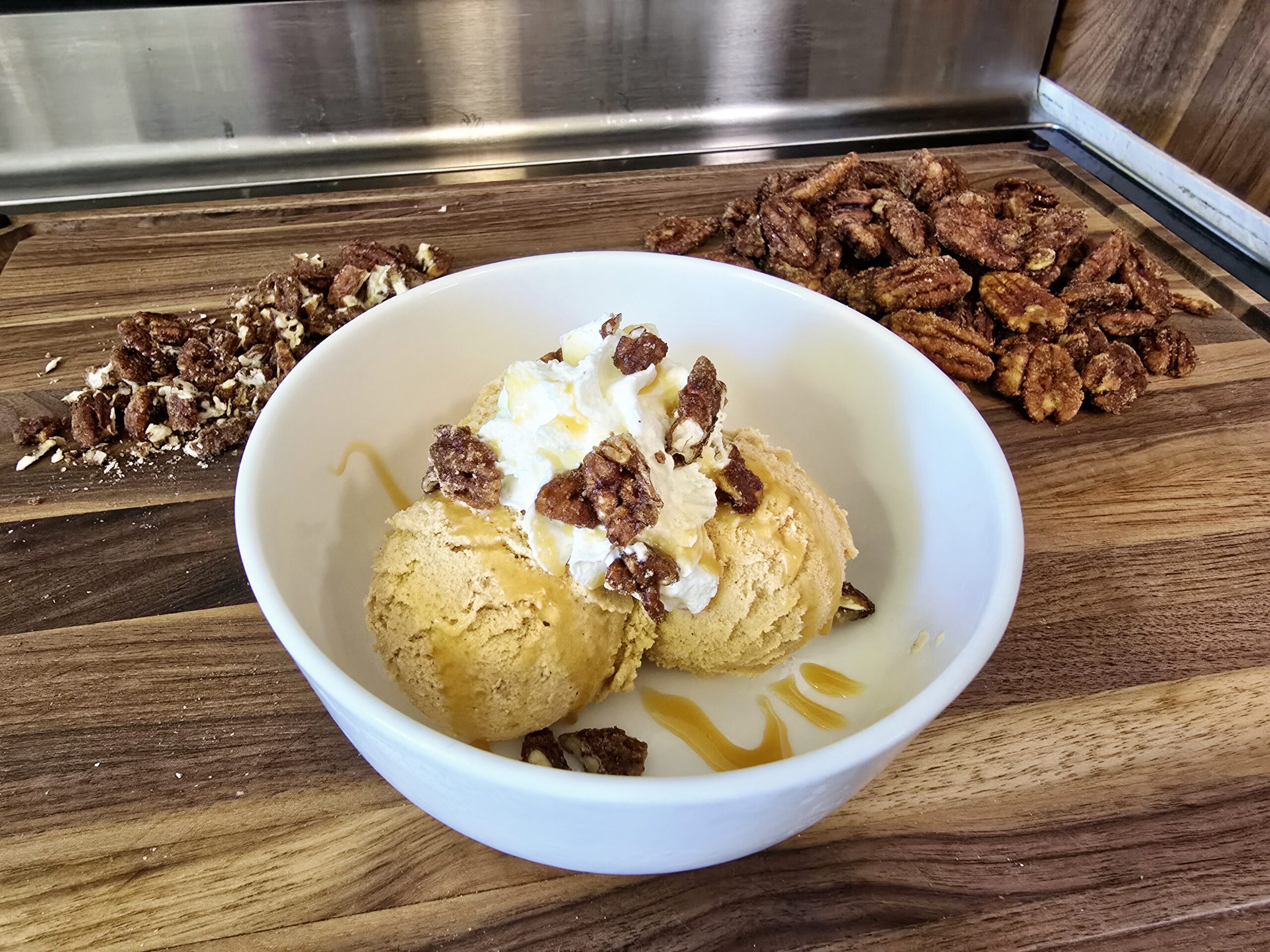 Pumpkin Pie Ice Cream with Maple Candied Pecans